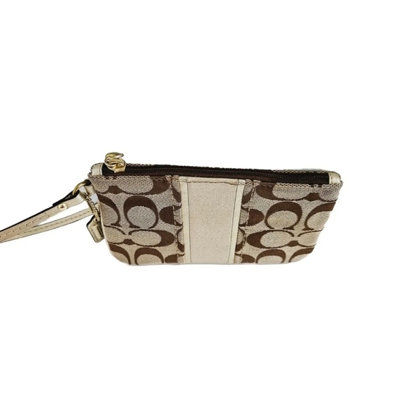 Coach Signature Mini Brown Gold Wristlet Wallet - Picture 8 of 15